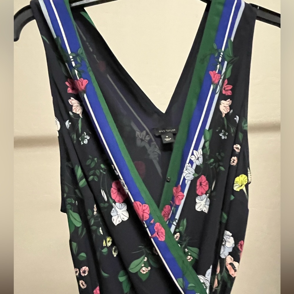 Midnight Blue with floral design. Ann Taylor dress.